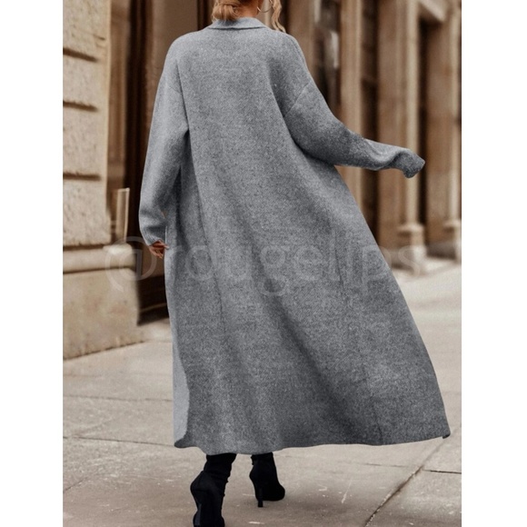 Grey Duster Shawl Cardigan Knit Long Open Long Sleeve - Picture 4 of 8